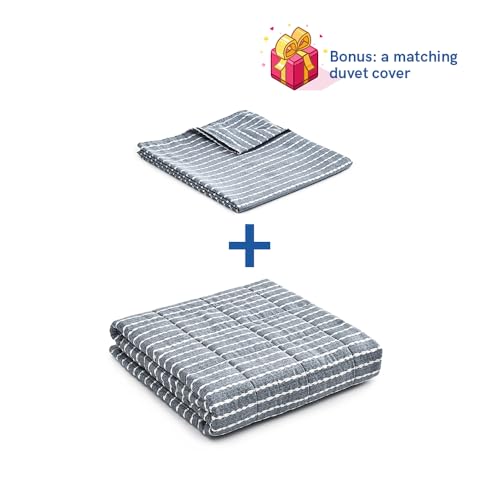 YnM Weighted Blanket, Heavy 100% Oeko-Tex Certified Cotton Material(Blue White, 80''x87'' 20lbs), Two Persons(90~160lb) Sharing Use on Queen/King Bed | A Duvet Included