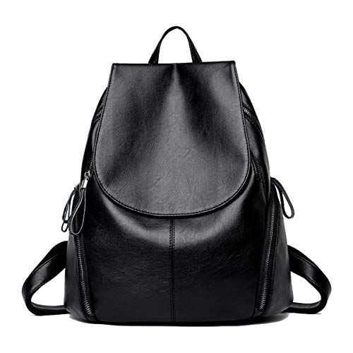 Tisdaini   Bolso mochila mujer Tendencia Suave Cuero de PU Juventud Casual Mochilas Negro