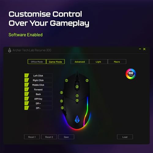 Image of Archer Tech Lab Recurve 300 Wired Gaming Mouse,12000 Dpi with 1000Hz Polling Rate 8 Buttons, Support, 6 Mode RGB, Sunplus Sensor, 10 Mn+ Clicks Huyu Switches, Compatible with Pc /Mac - Black