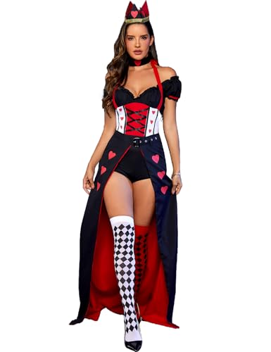 ZEXIGLAD Queen of Hearts Costume Women Halloween Costume Woman 2025 Alice in Wonderland Outfits Fancy Cosplay Dress for Adult Red S