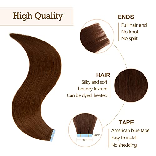 AGMITY Tape in Hair Extensions 100% Real Human Hair Chocolate Brown 16 inches 20pcs 40Gram Invisible Straight Thick Tape in Human Hair Extensions(16 inches #4 Medium Brown) - Image 3