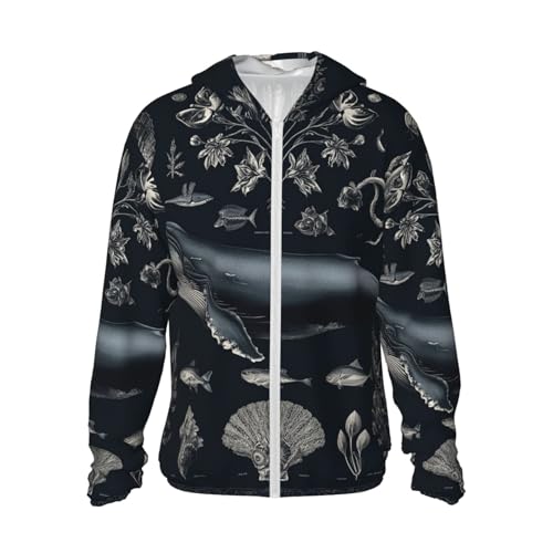 UPF 50+ Marine Life Sun Protection Hoodie Rash Guard Shirt Long Sleeve Sun Shirt Lightweight Jacket