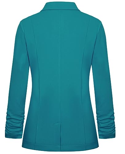 MINTLIMIT Darkcyan Blazer Jacket for Women Ruched 3/4 Sleeve Notched Lapel Button Pockets Blazer Suit Cardigan (Darkcyan, S)3