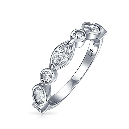 Vintage Style Cubic Zirconia CZ Thin Stackable Bubble Round Marquise Anniversary Wedding Band Ring 925 Sterling Silver