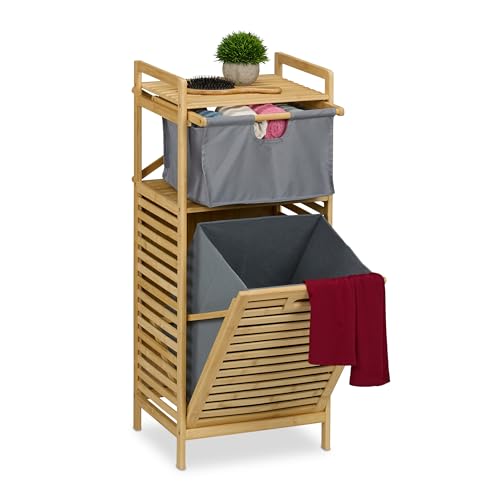 Relaxdays Wäschekorb, kippbarer Wäschesammler, 30 Liter, Ablage &...