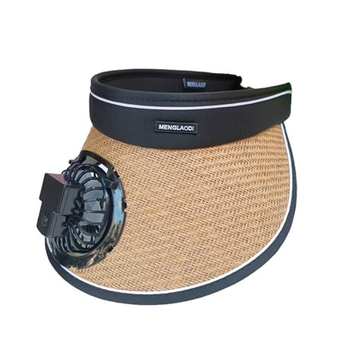 Womens Sun Visor with Fan Straw Foldable Summer Hat with 3-Gear Rechargeable Fan for Outdoor (Khaki ONE Size)