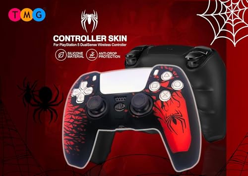 Image of TMG PS5 Controller Skin Spider-Man Theme Silicone Pecial Edition Protective Skin Case Cover for PS5 Controller with 2 Thumb Grip Caps (Red-Black)
