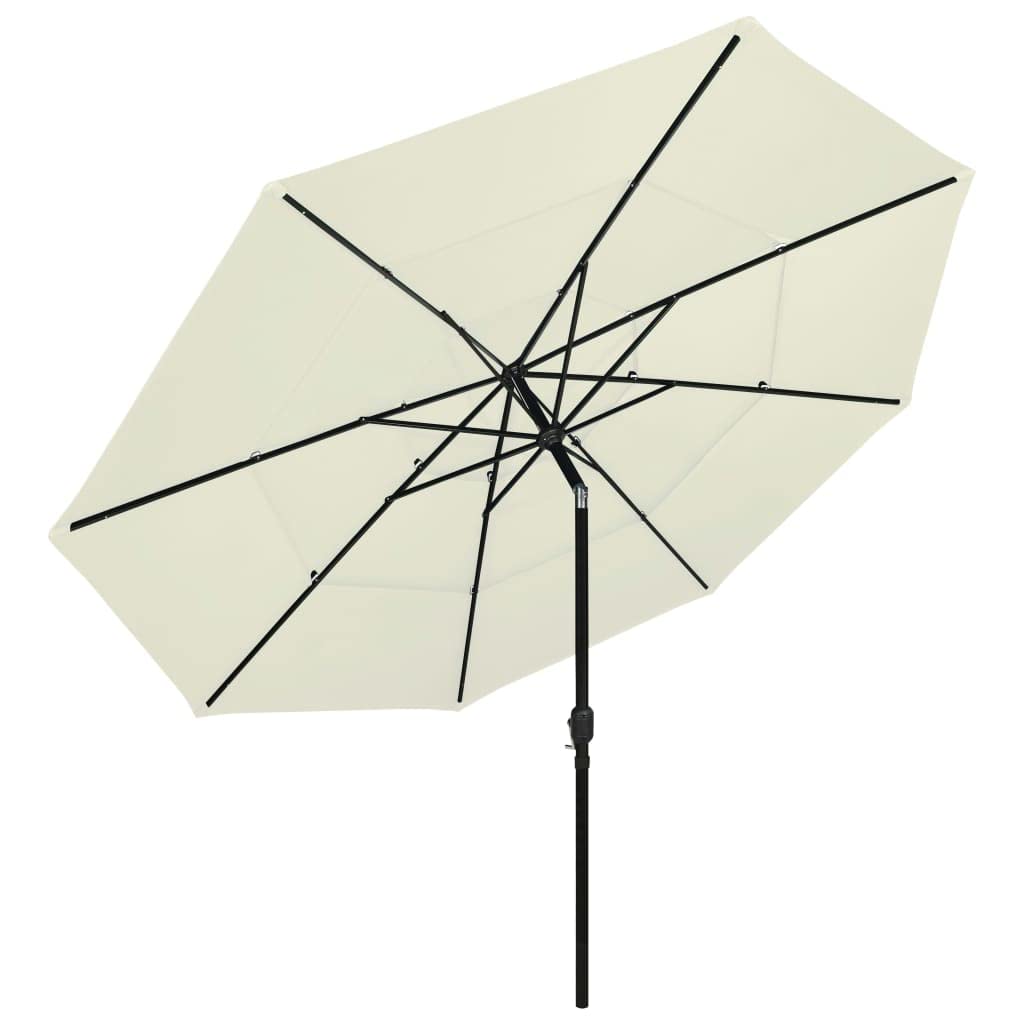 Sombrilla de Jardín 3 Niveles con Protección UV y Anti-decoloración, Plegable y Portátil para Patio Terraza, Poste y Varillas de Aluminio Estable con Cigüeñal e Inclinación