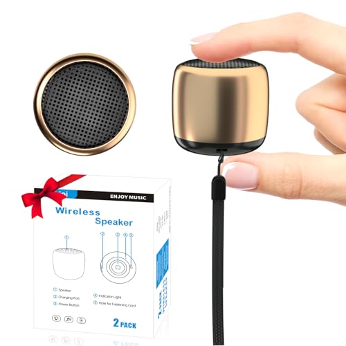 AUKSKY Paquete de 2 mini bocinas portátiles, mini bocina Bluetooth inalámbrica para ducha, habitación, bicicleta, batería recargable, micrófono integrado, bonito mini altavoz con correa para llevar,