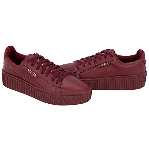 Tênis Sapatenis Sola Alta Flatform Casual Selten Vinho 36, Vinho