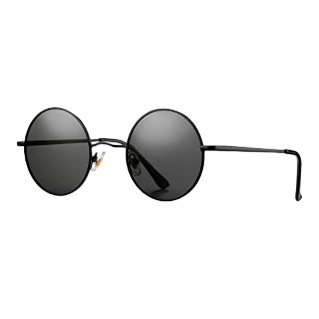 Spex point Round Sunglasses, Unisex Black Frame, Polarized Grey Lenses, Metal, Vintage Retro Style Men and women-image-14