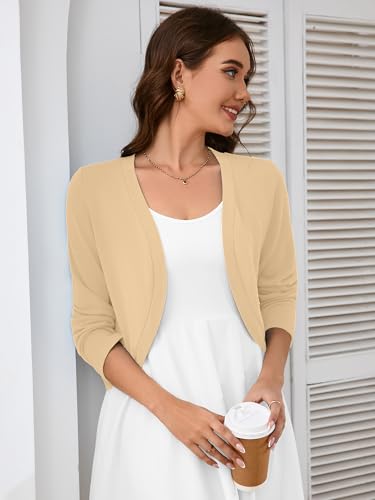 Image of Heymoments Women's Long Sleeve Thin Kintted Shrugs Sweaters Lightweight Cropped Tops Open Front Cardigan for Dress