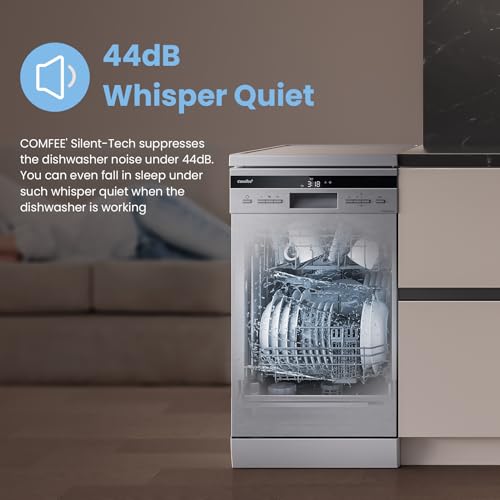 COMFEE' Slimline Freestanding Dishwasher CDWEF1036ESS-UK 45cm Wide With 10 Place Settings, Whisper Quiet 44dB, Auto Wash, Auto Open Drying, Energy Class D, Stainless Steel - Image 5