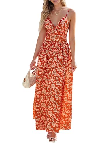 Image of CUPSHE Women's Maxi Dress Floral Print Twisted V Neck Sleeveless Long Dress Summer Casual Dress