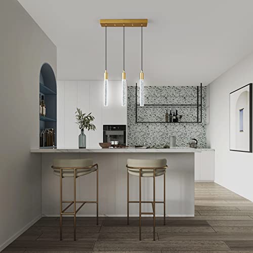 Image of Kitchen Island Lighting Modern Light Fixture Gold Pendant Light Dimmable LED Gold Brass Finish Mini Crystal Pendant Lights for Dining Room Living Room(3-Light)