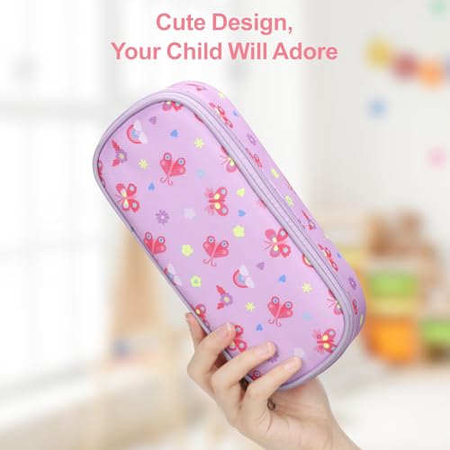 Image of Bagseri Pencil Case for Kids - Special Cute Pencil Pouch for Girls Large Capacity Pencil Bag Aesthetic Kids Pencil Box for School (Purple Butterfly)