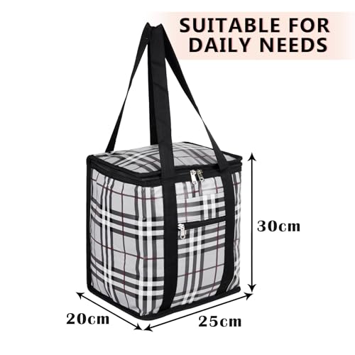 Image of Kuber Industries Lunch Bag|Lunch Bag for Office, College, Adults|Reusable|Front Pocket|Check Pattern|Pack of 2|Gray
