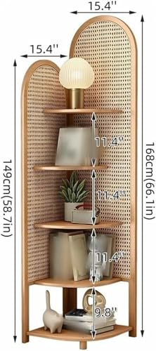 Estantería esquinera multifuncional de 5 niveles con baldas de ratán decorativas 3