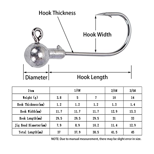 FLYAMAPIRIT Jig Heads Angelhaken 4X Power Lead Head Haken Angel Jig Heads Set 25 Stück in 5 Größen (3,8 g 5 g 7 g 10 g… – Bild 4