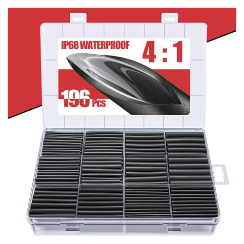 Heat Shrink Tubing Kit,Eventronic 4:1 Ratio Adhesive Lined,Marine & Industrial Grade Shrink Wrap,Waterproof Heat Shrink Tubing,Black,196 PCS