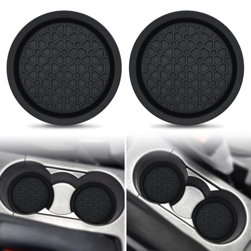 Auprite Confezione da 2 sottobicchieri universali per portabicchieri dell'auto, da 7 cm, tappetini antiscivolo, adatti per la maggior parte degli accessori interni dell'auto (nero)
