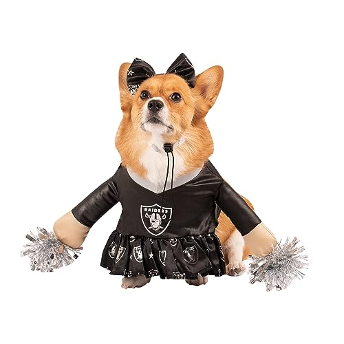 NFL LAS Vegas Raiders Officially Licensed Cheer Dog Costume by MODERN HERO Includes Dress with Faux Stuffed arms and Tinsel pom-poms and Satin Bow Headband, Size XS