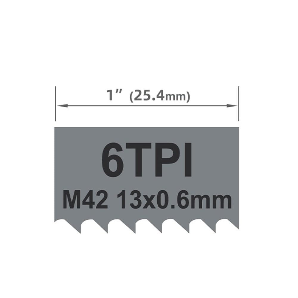 Brzeszczot do piły taśmowej, 1400 1425 1712 2240mm bimetaliczny brzeszczot taśmowy, 1/2 cala M42 brzeszczoty taśmowe, 6TPI 13x0.6mm brzeszczot taśmowy do cięcia twardego drewna(1425x13x0.6mm)
