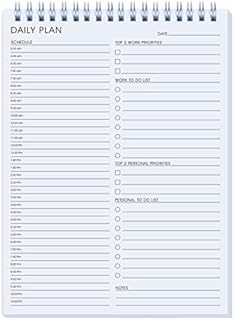 Work From Home Planner, Personal Daily Planner, Productivity Planner, Daily Hourly Planner with Spiral Binding, 6.5 x 9.8