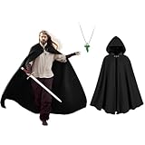 QPAXUCR Medieval Cloak Men, Renaissance Costume Cloak with hood and Green Leaf Brooch Necklace for Halloween...