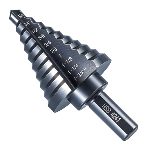 Anfrere 10 Sizes Step Drill Bit for Metal Sheet, 1/4 to 1-3/8 Inches High Speed Steel Drill Cone Bits for Hole Drilling Cutting, HSS Multi Size Hole Stepped Up Unibit