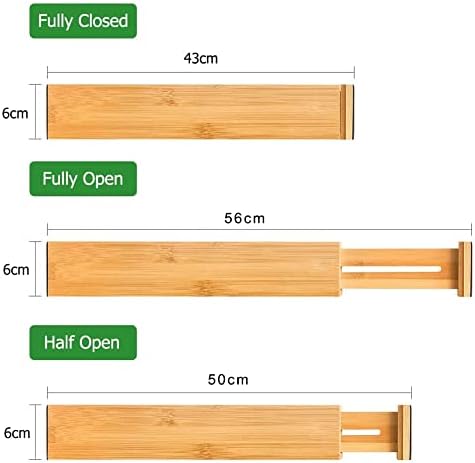 Drawer Dividers Pack of 4, Adjustable Bamboo Clothing Drawer Organizers Spring-loaded, Durable Expandable Organization Separators for Dresser, Kitchen, Bedroom, Bathroom, Office