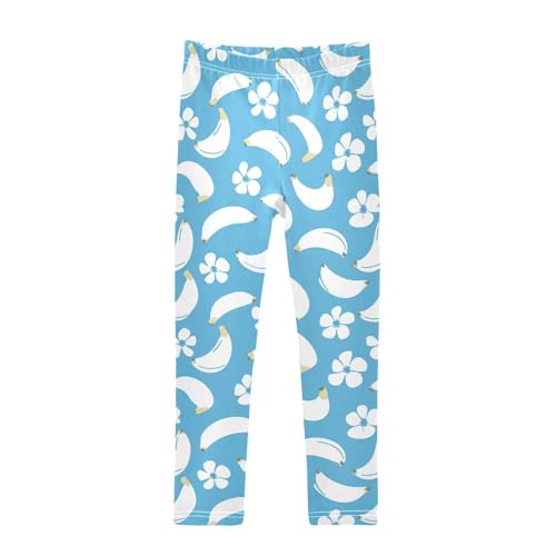 White Banana Flower Girls Casual Leggings for Kids Printed Long Pant Bottoms Stretch and Soft
