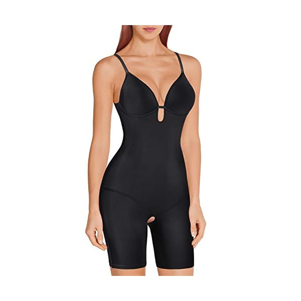 Irisnaya Women Shapewear Bodysuit Tummy Control Body Shaper Spaghetti Strap Bra Top Bodycon Romper Butt lifter Short Jumpsuit (X-Large, Black)