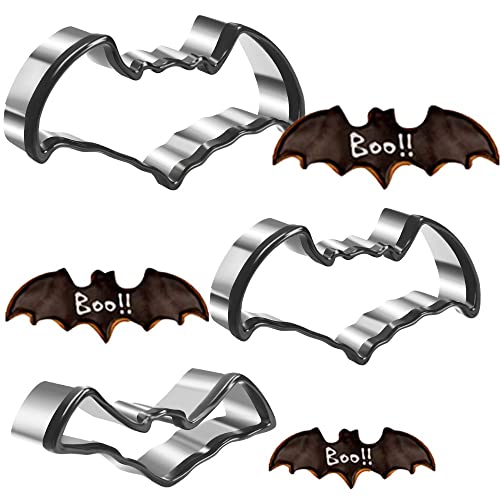 Crethinkaty Halloween Cookie Cutter, 3 Pieces Bat Shape Stainless Steel Cookie Cutter Set for Halloween DIY Fondant Biscuit
