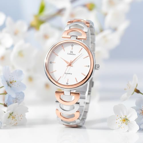 Image of IIK COLLECTION Watches for Women Round Studded Dial |Analogue Quartz Movemnet Ladies Watch|Long Battery Life|Stainless Steel Adjustable Bracelet Chain Strap|Double Lock Clasp Safety Watches for Girls