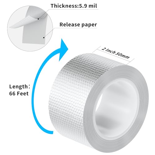 Image of Fiberglass Aluminum Foil Tape 2 Inch x 66 Feet (5.9mil) - Heavy Duty HVAC Metal Tape,High Temp Waterproof Insulation Adhesive for Ductwork, Furnace, Dryer Vent, AC, Pipe Sealing & Repair