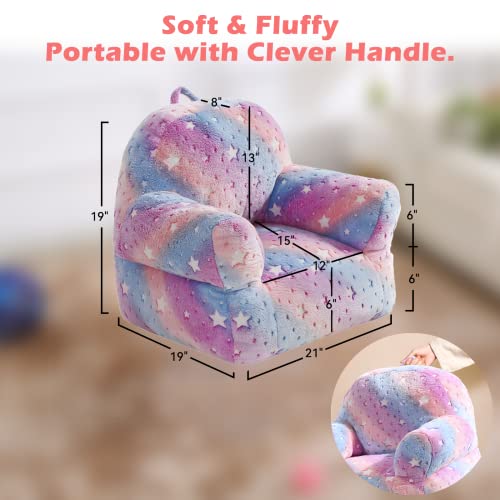 fond + found Toddler Chair, Glow in The Dark Kids Sofa Bean Bag Chair for Kids Children Couch Toddler Mini Sofa Armchair for Children, Lightweight Children Sofa Chairs (Rainbow Pink)