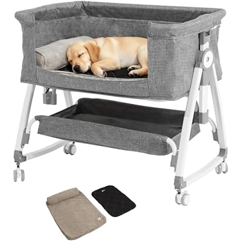 Bedside Dog Bed Co-Sleeper, 27-32 in Height Adjustable Pet Bassinet