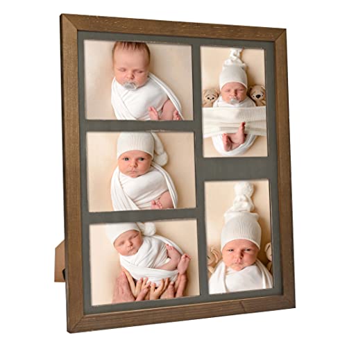 MONT PLEASANT 4x6 Collage Picture Frame for Wall Holds 5 Photos, Solid Wood and High Definition Glass, Rustic Farmhouse Collage Photo Frames 4X6 for Wall Decor Hanging or Tabletop Display Brown