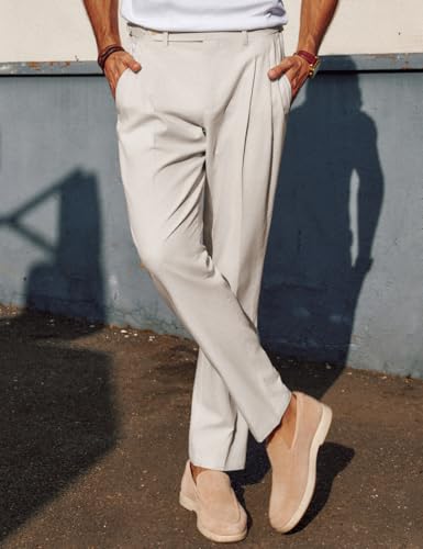 PJ PAUL JONES Mens Linen Dress Pants Casual Slim Fit Expandable Wasit Pleated Front Trousers3