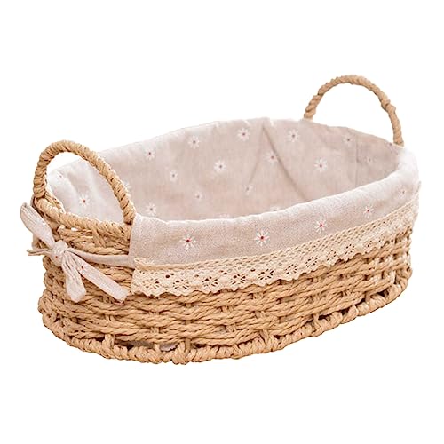 Amosfun Woven Basket Desktop Storage Holder, 12x8.66x4.33 Inch, Handwoven Basket