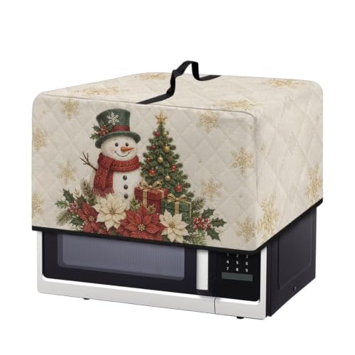 Image of Christmas Microwave Oven Cover Dust-Proof Small Kitchen Appliance Protector Air Fryer Toaster Oven Cover, L, 20.9 x 15.7 x 12.4 Inches, Snowman Poinsettia Flower Beige