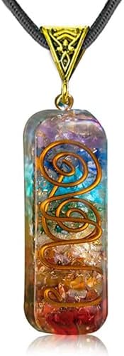 7 Chakra Healing Crystal Natural Gemstone Rainbow Crystals Orgone Energy Generator Protection Amulet Pendant Necklace for Women Men (Rectangle)