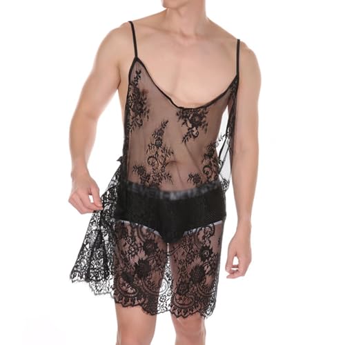 Men Lace Bathrobes Pajamas Loose Cover Ups Sexy Lace Lingerie Sissy