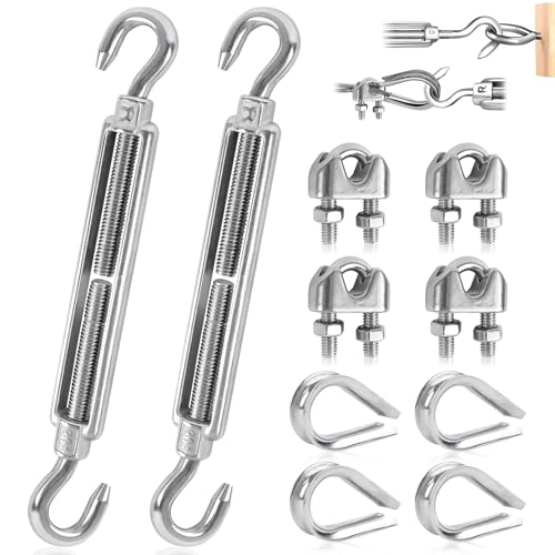 Seilspanner Edelstahl Spannschloss M6 Verstellbare Spannschlösser Drahtspanner Set Mit Drahtseilklemme Und Drahtseil Kauschen Für Seil Gartendraht Zaunspanner 10Stk (CC, M6-10Stk)