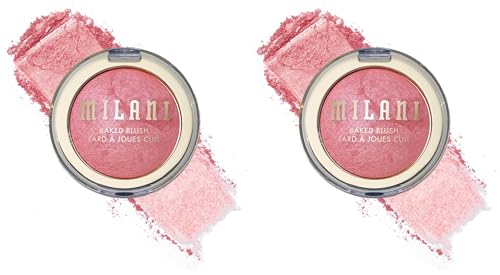 Milani Baked Blush, Updated Powder Blush for Cheeks, Cruelty Free Makeup - Shape, Contour &amp; Highlight Face for a Shimmery or Matte Finish - Dolce Pink (Pack of 2)
