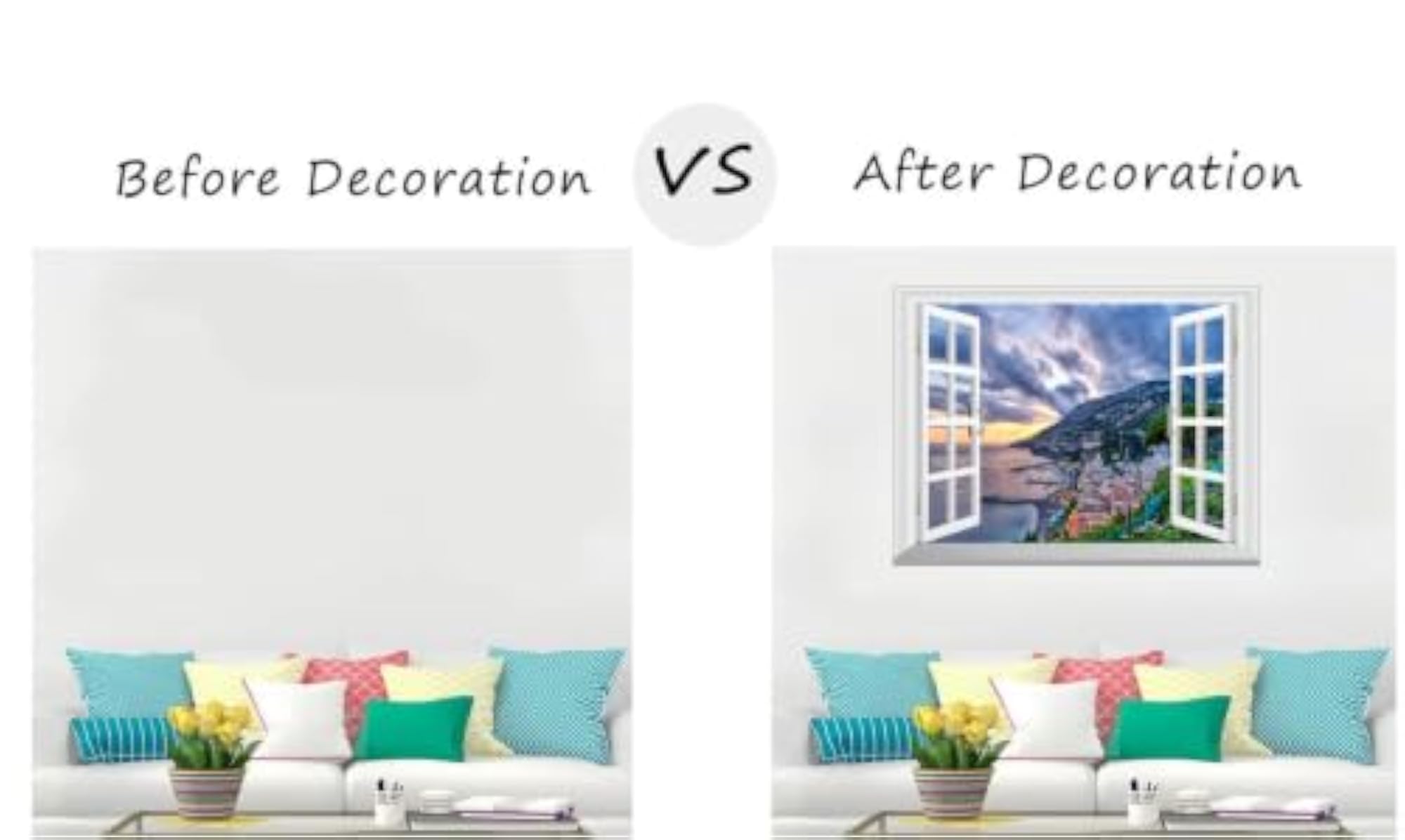 3D Open Window Coastal City View Wall Sticker