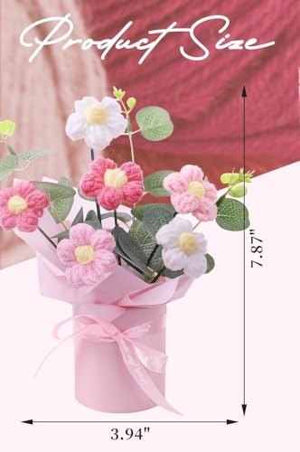 Image of Artificial Crochet Flower Bouquet /Artificial Flowers Bunch /Crochet Flowers Bouquet /Crochet Flowers /Flowers Bouquet for Girls Home Decor (Pink Bouquet)