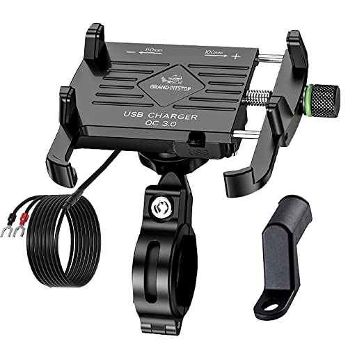 Image of GRAND PITSTOP Mobile Holder for Bikes, Motorcycle, Scooter, Bicycles, Claw Jaw Grip with Charger Bike Mobile Holder, Aluminium Holder for Maps and GPS Navigation & 360 Rotation Phone Mount-Black