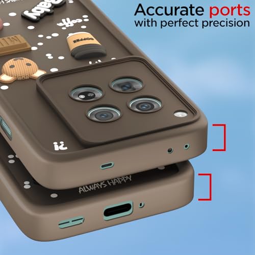 Image of Outlouders Back Cover for OnePlus 12 5G | 3D Cartoon Bear Cute Fun Silicone Full Body Protection Bumper Case (Brown)